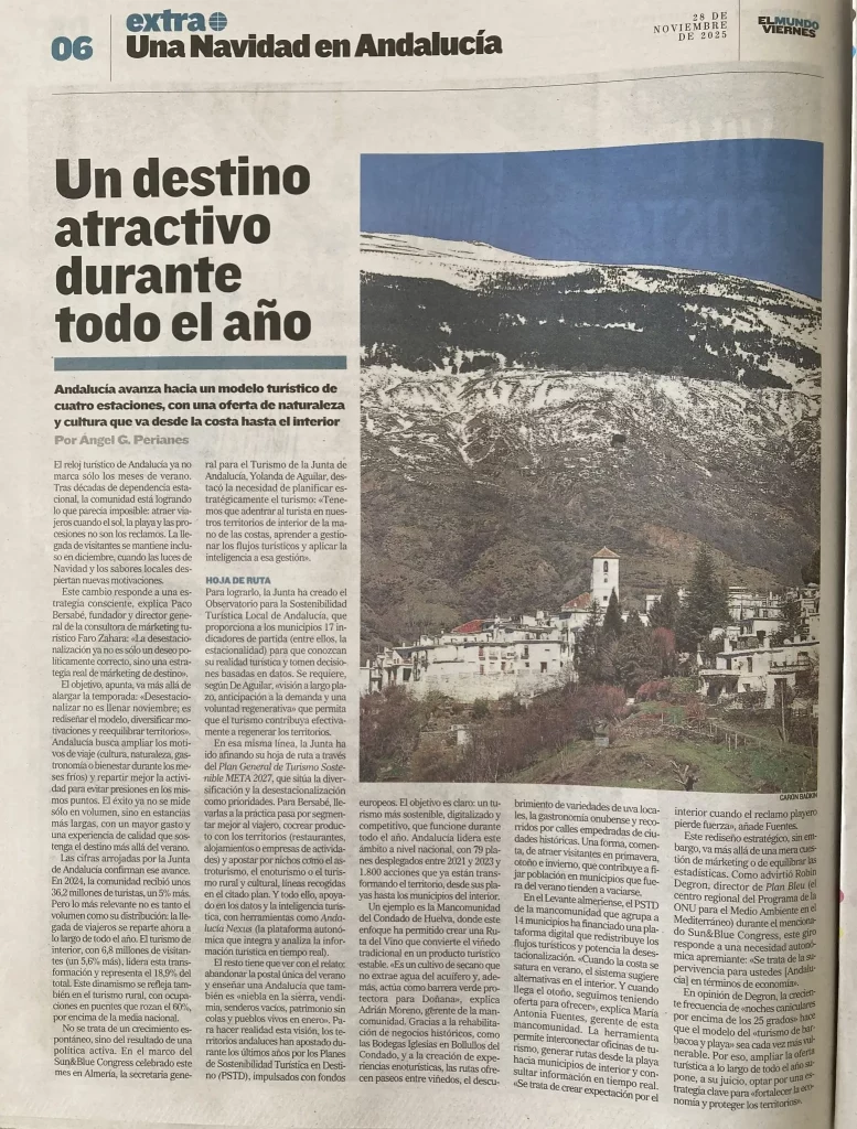 Entrevista a Paco Bersabé de Faro Zahara en el diario El Mundo sobre desestacionalización y marketing turístico en Andalucía.