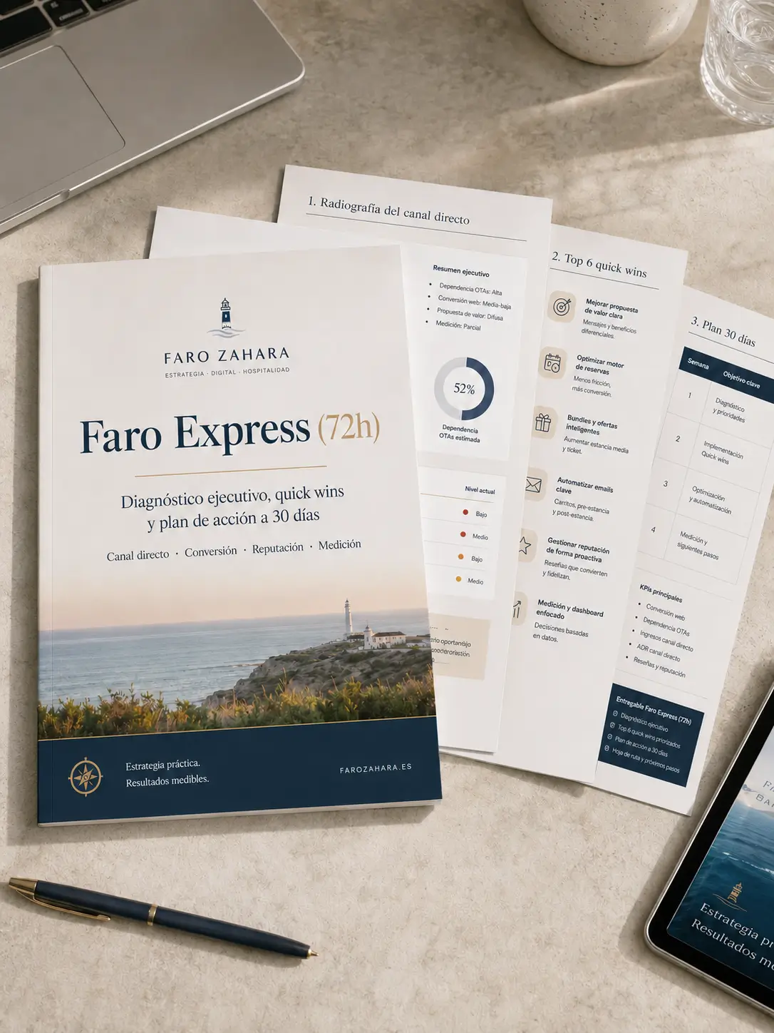 Mockup del entregable Faro Express 72h para diagnóstico de canal directo en alojamientos independientes